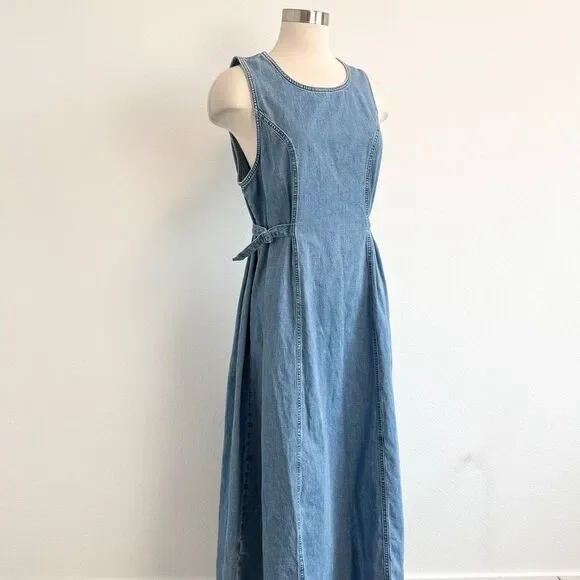 Eddie Bauer Denim Tie-Side Sleeveless Midi Dress in Light Blue - Picture 2 of 7